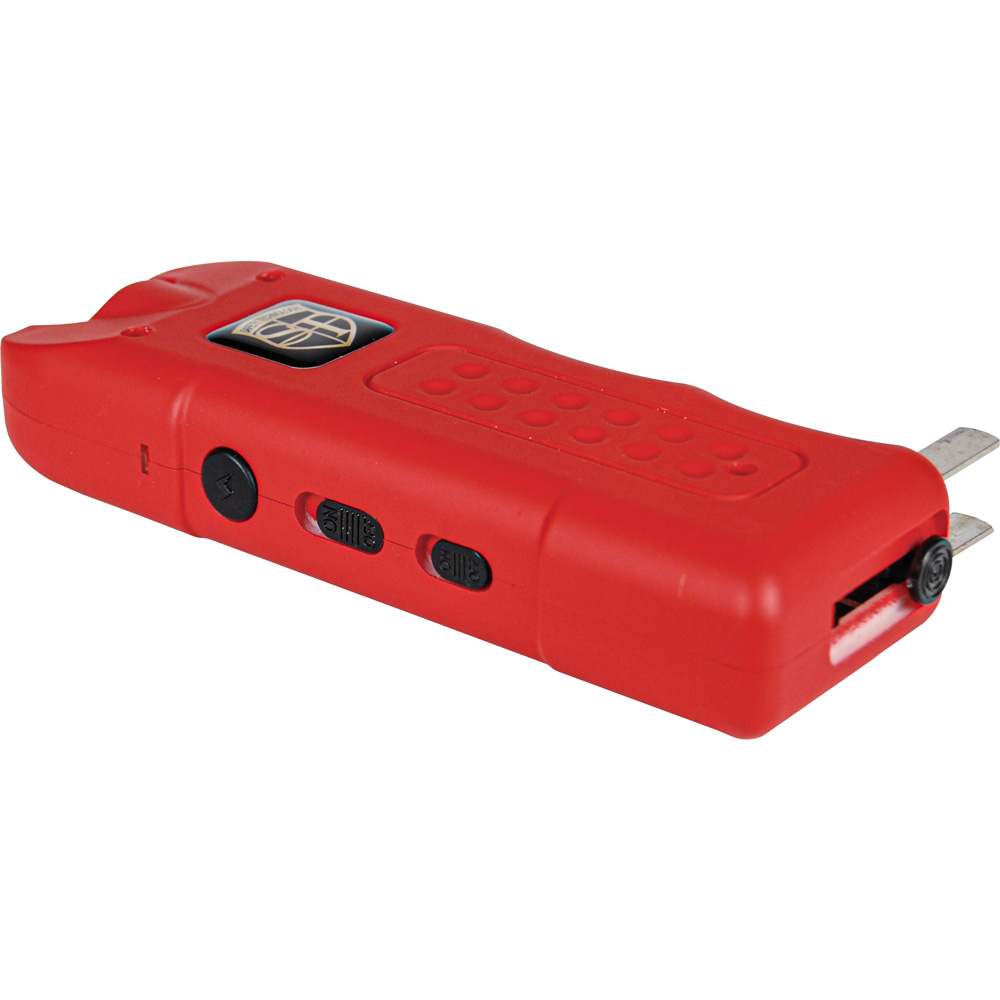 80,000,000 volt MutiGuard Stun Gun Alarm and Flashlight with Built in Charger Red view 2